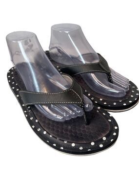 Privo Penny Black Polka Dot Leather Comfort Flip Flop Sandals Womens 10 Boho